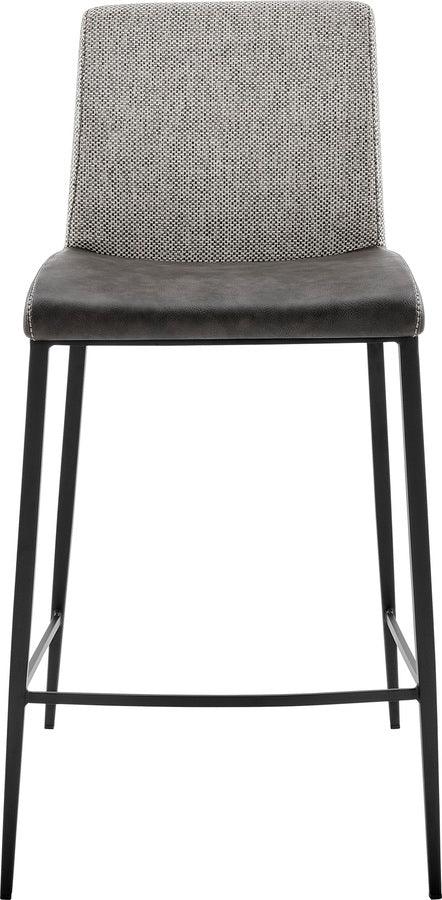 Euro Style Barstools - Rasmus-C Counter Stool with Dark Gray Leatherette and Light Gray Fabric with Matte Black Legs - Set