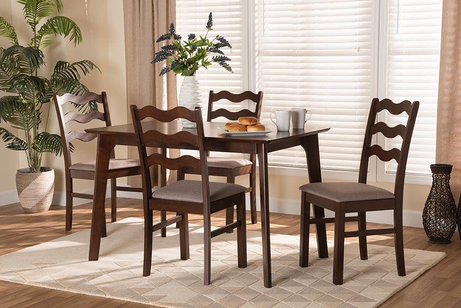 Wholesale Interiors Dining Sets - Amara Mid-Century Modern Warm Grey Fabric and Dark Brown Finished Wood 5-Piece Dining Set