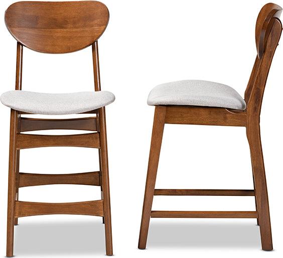 Wholesale Interiors Barstools - Katya Mid-Century Modern Grey Fabric and Brown Wood 2-Piece Counter Stool Set