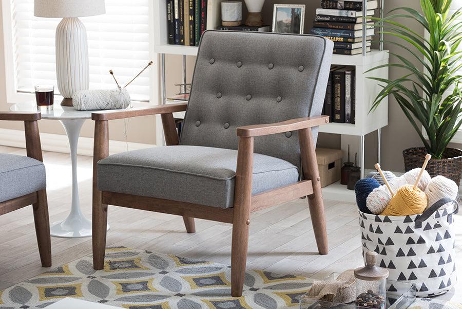 Wholesale Interiors Accent Chairs - Sorrento Mid-century Retro Modern Grey Fabric Upholstered Wooden Lounge Chair