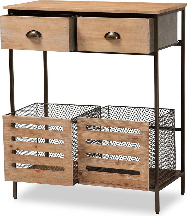 Wholesale Interiors Kitchen Storage & Organization - Abram Oak & Black Metal 2-Drawer Kitchen Storage Cabinet