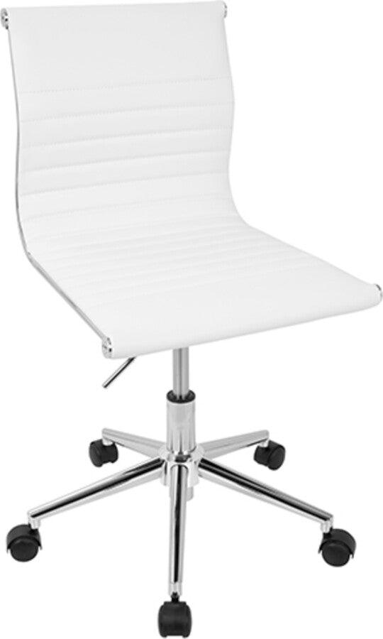 Lumisource Task Chairs - Master Contemporary Armless Adjustable Task Chair in White Faux Leather