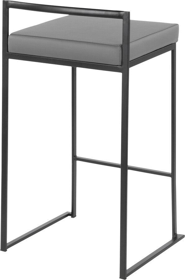 Lumisource Barstools - Fuji Contemporary Stackable Counter Stool in Black with Grey Faux Leather Cushion - Set of 2