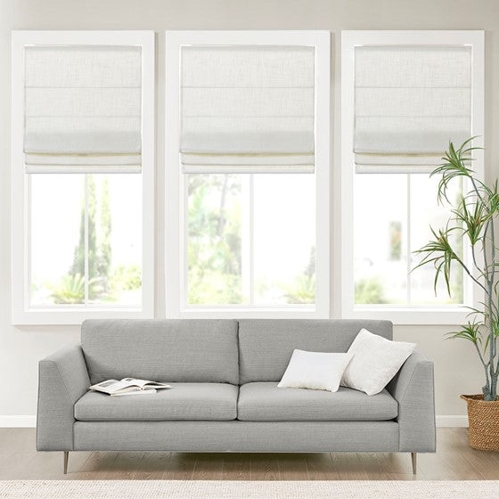 Olliix.com Curtains - Linen Blend Light Filtering Cordless Roman Shade White