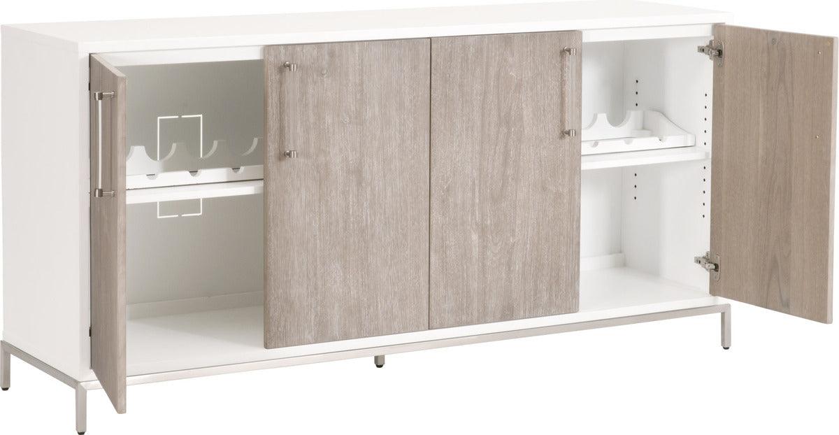 Essentials For Living TV & Media Units - Nouveau Media Sideboard Gray Natural Gray Acacia, Matte White, Brushed Stainless Steel