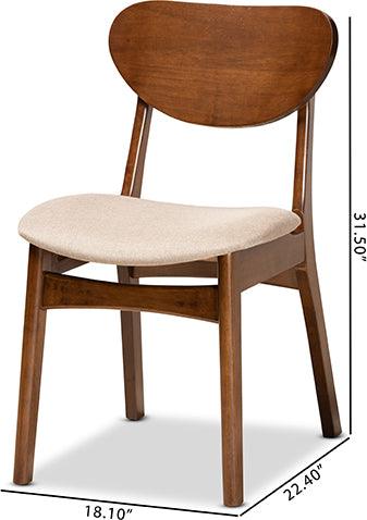 Wholesale Interiors Dining Chairs - Katya Mid-Century Modern Sand Fabric and Brown Finished Wood 2-Piece Dining Chair Set