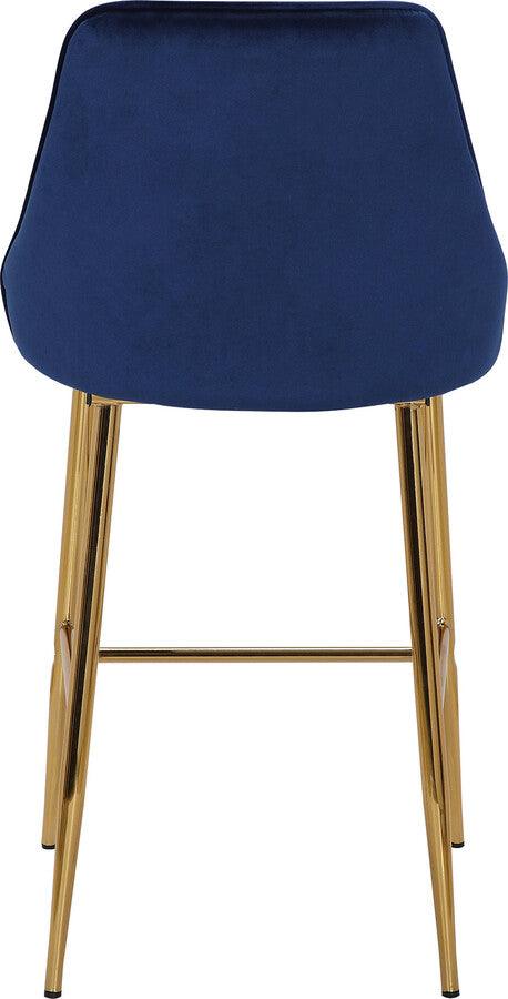Lumisource Barstools - Marcel Contemporary/Glam Counter Stool in Gold Metal and Blue Velvet - Set of 2