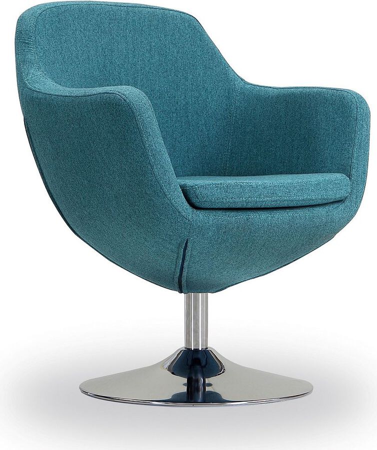 Manhattan Comfort Accent Chairs - Caisson Blue and Polished Chrome Twill Swivel Accent Chair