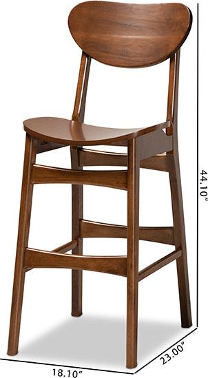 Wholesale Interiors Barstools - Katya Mid-Century Modern Walnut Brown Finished Wood 2-Piece Bar Stool Set