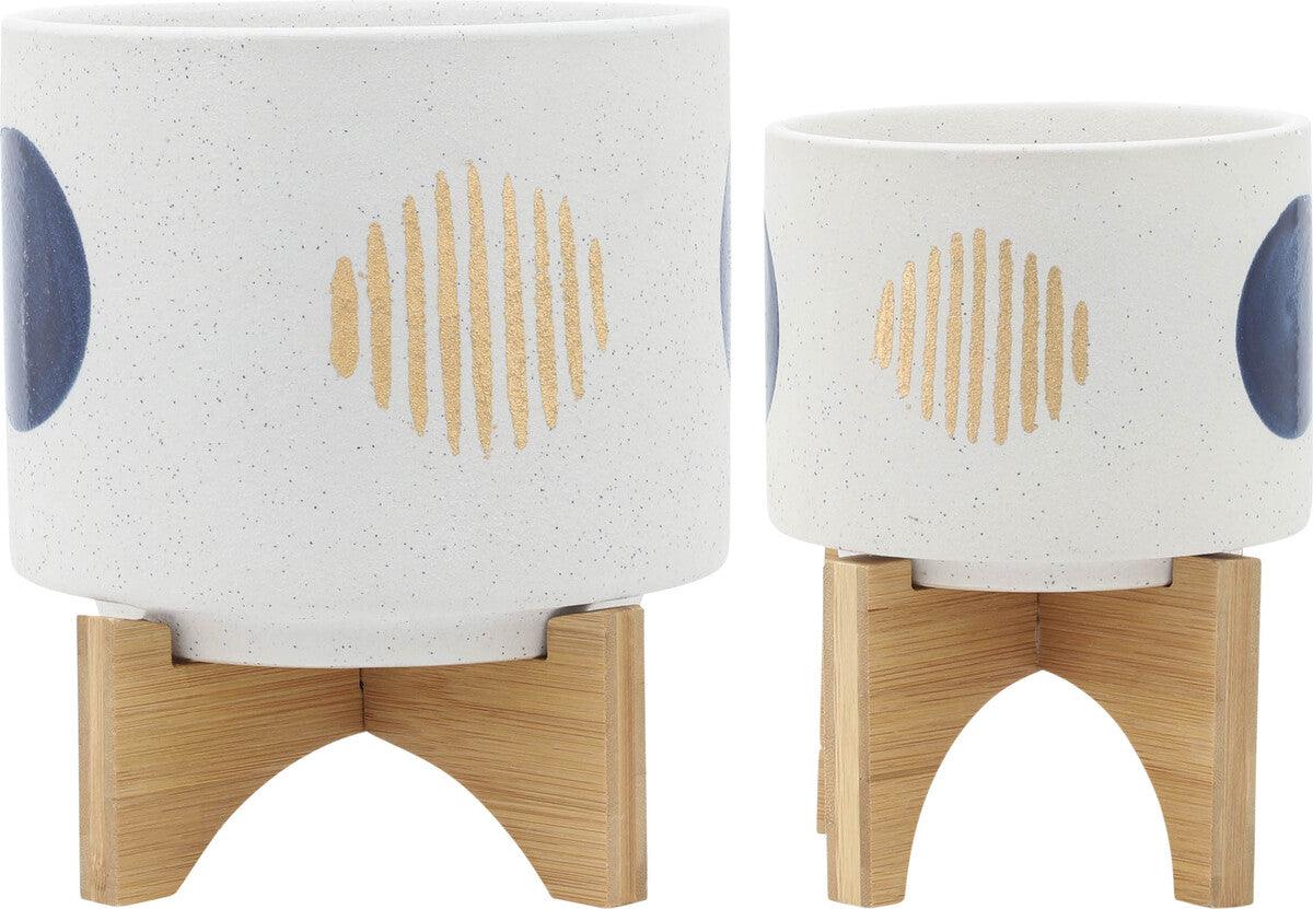 Sagebrook Home Planters - Set Of 2 5/8" Funky Planter W/ Stand White