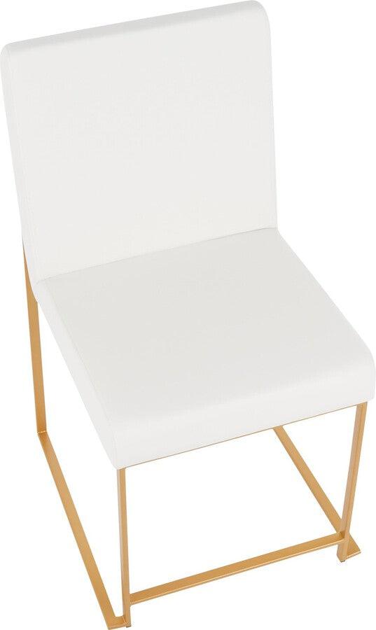 Lumisource Dining Chairs - High Back Fuji Contemporary Dining Chair in Gold and White Faux Leather - Set of 2