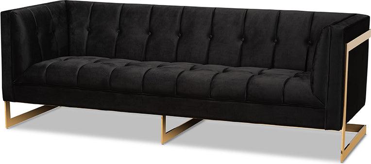 Wholesale Interiors Sofas & Couches - Ambra Glam and Luxe Black Velvet Upholstered and Button Tufted Sofa with Gold-Tone Frame