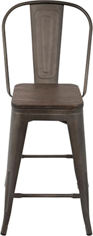 Lumisource Barstools - Oregon Industrial High Back Counter Stool in Antique and Espresso - Set of 2