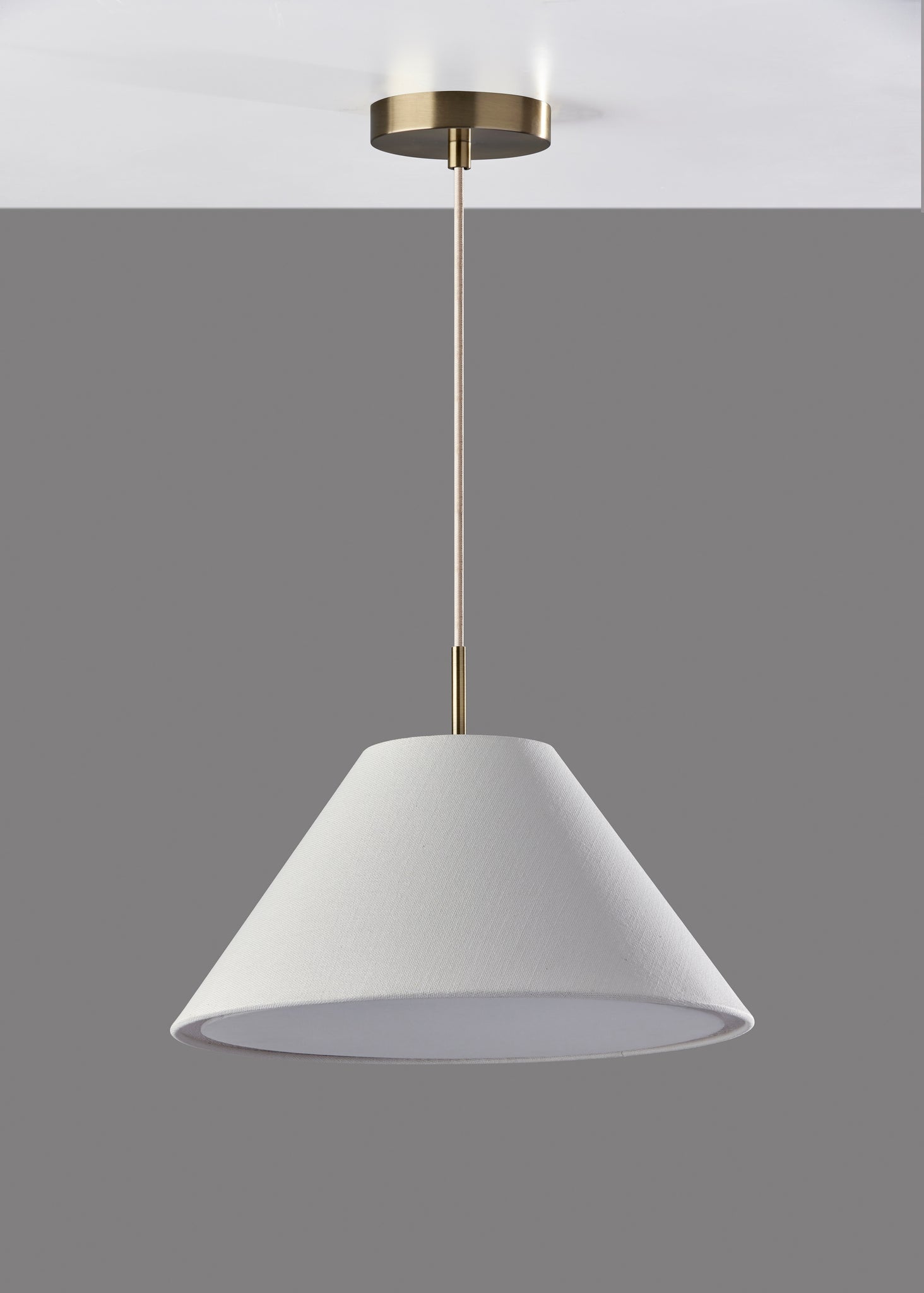 Adesso Ceiling Lamps - Hadley Pendant White Textured Fabric & Antique Brass