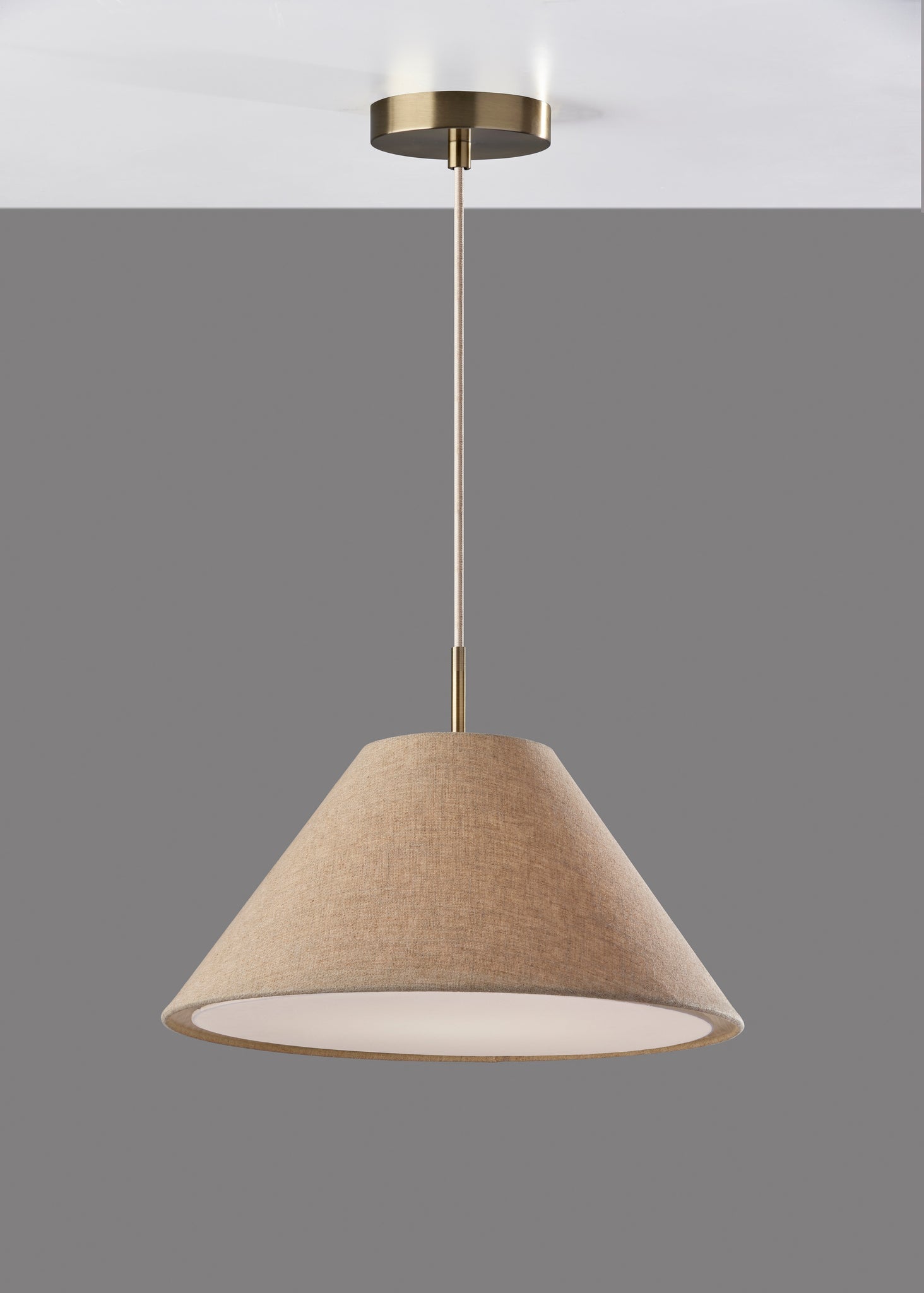 Adesso Ceiling Lamps - Hadley Pendant Light Brown Textured Fabric & Antique Brass