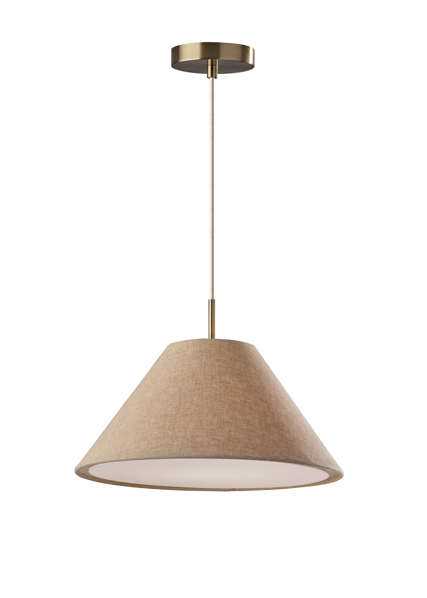 Adesso Ceiling Lamps - Hadley Pendant Light Brown Textured Fabric & Antique Brass