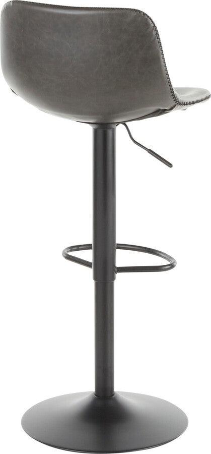 Lumisource Barstools - Duke Industrial Adjustable Barstool in Black Metal and Grey Faux Leather - Set of 2