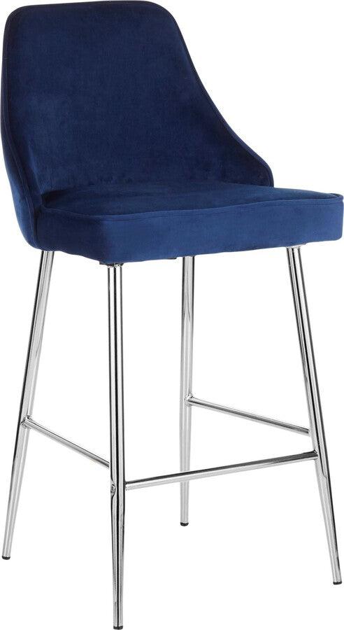 Lumisource Barstools - Marcel Contemporary Counter Stool in Chrome and Navy Blue Velvet - Set of 2