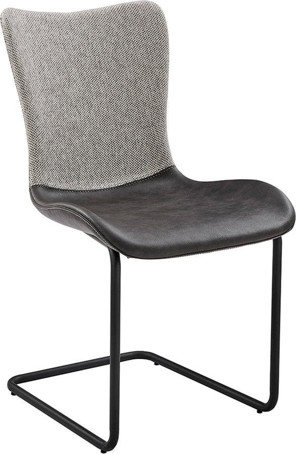 Euro Style Dining Chairs - Juni Side Chair in Light Gray Fabric and Dark Gray Leatherette with Matte Black Base - Set of 2
