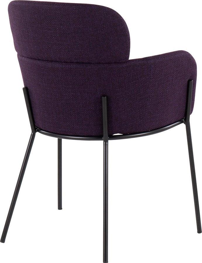 Lumisource Accent Chairs - Milan Contemporary Chair In Black Metal & Purple Noise Fabric (Set of 2)