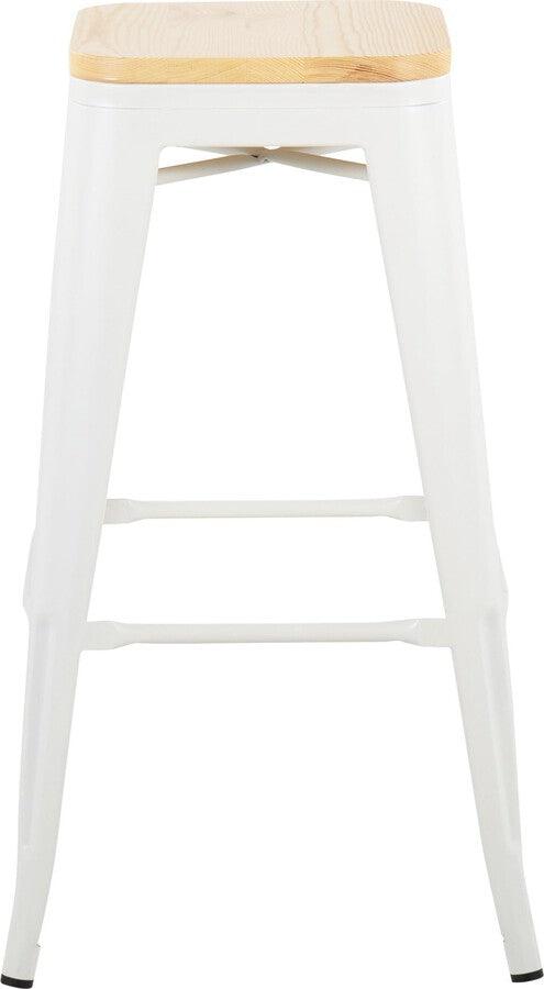 Lumisource Barstools - Oregon Barstool In White Steel & Natural Wood (Set of 2)