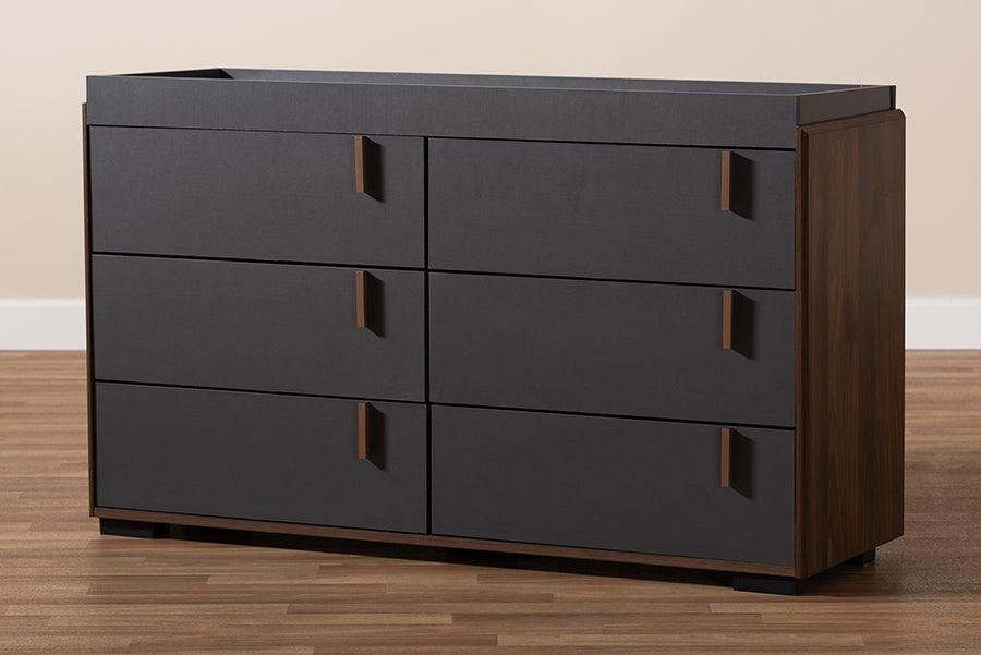 Wholesale Interiors Dressers - Rikke Modern and Contemporary Two-Tone Gray and Walnut Finished Wood 6-Drawer Dresser