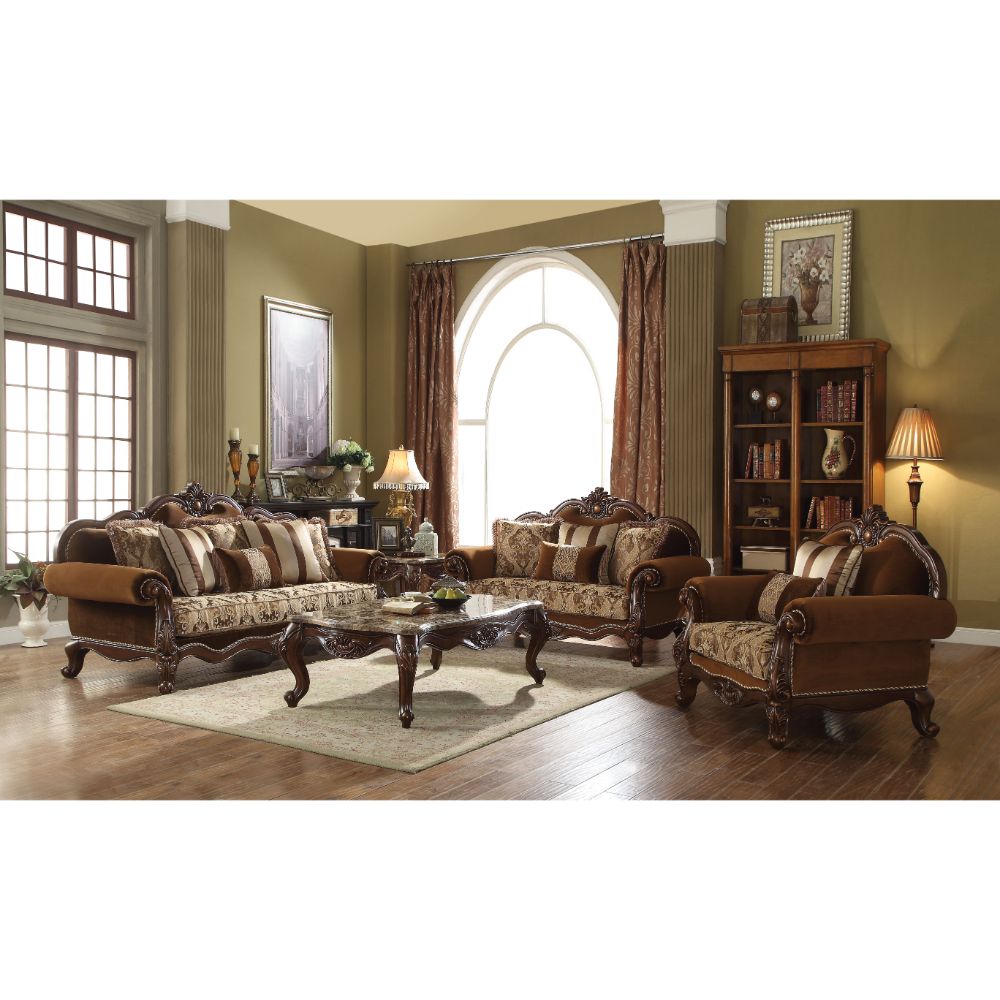 ACME Furniture Sofas & Couches - Jardena Sofa w/6 Pillows, Fabric & Cherry Oak (50655)