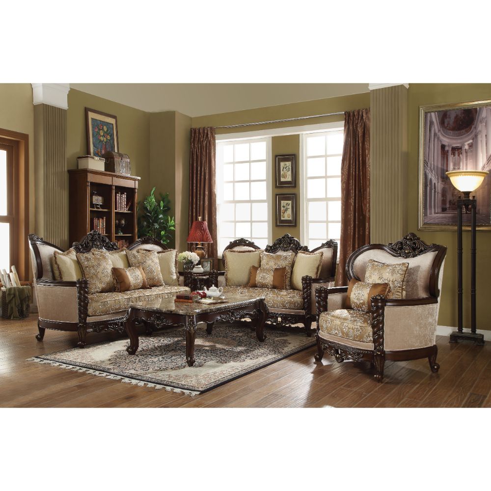 ACME Furniture Sofas & Couches - Devayne Sofa w/6 Pillows, Fabric & Dark Walnut (50685)