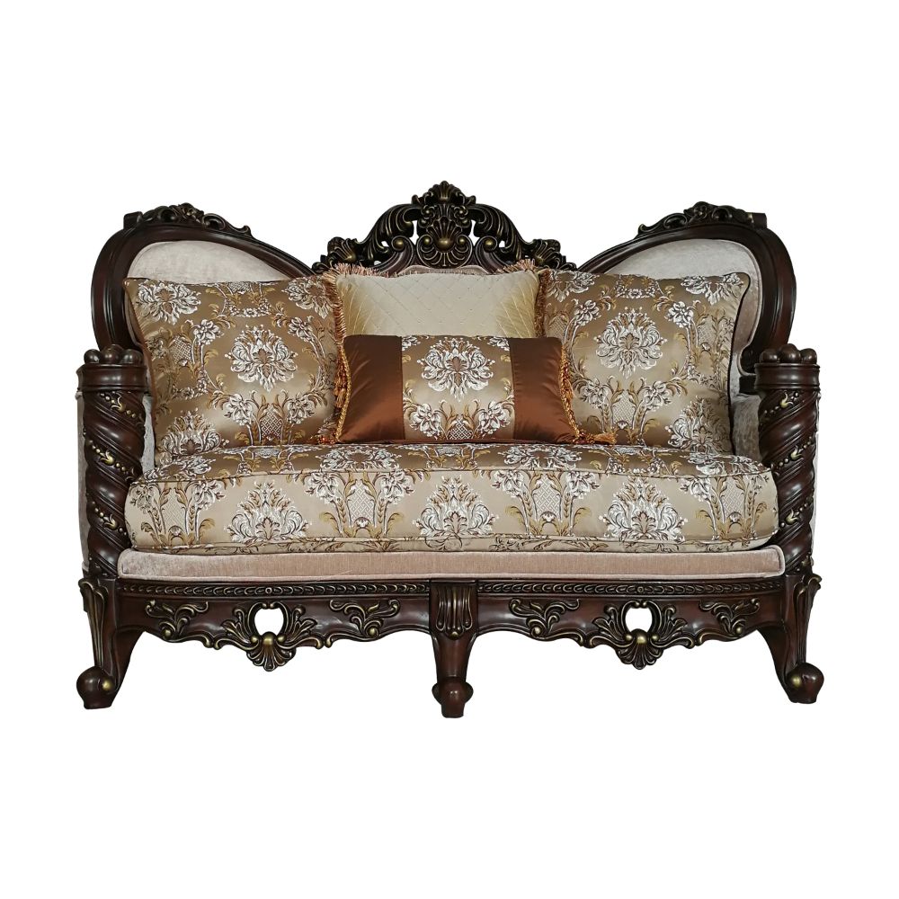 ACME Furniture Sofas & Couches - Devayne Loveseat w/4 Pillows, Fabric & Dark Walnut (50686)