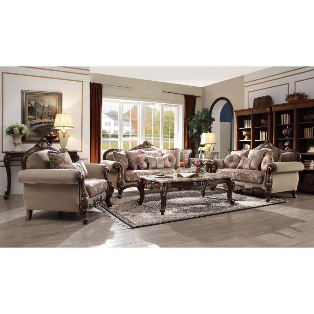 ACME Furniture Sofas & Couches - Mehadi Sofa w/8 Pillows, Fabric & Walnut (50690)