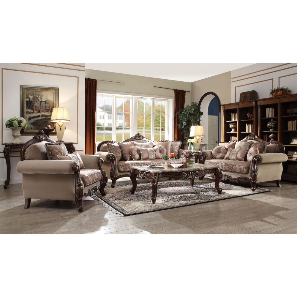 Mehadi Sofa w/8 Pillows, Fabric & Walnut (50690)
