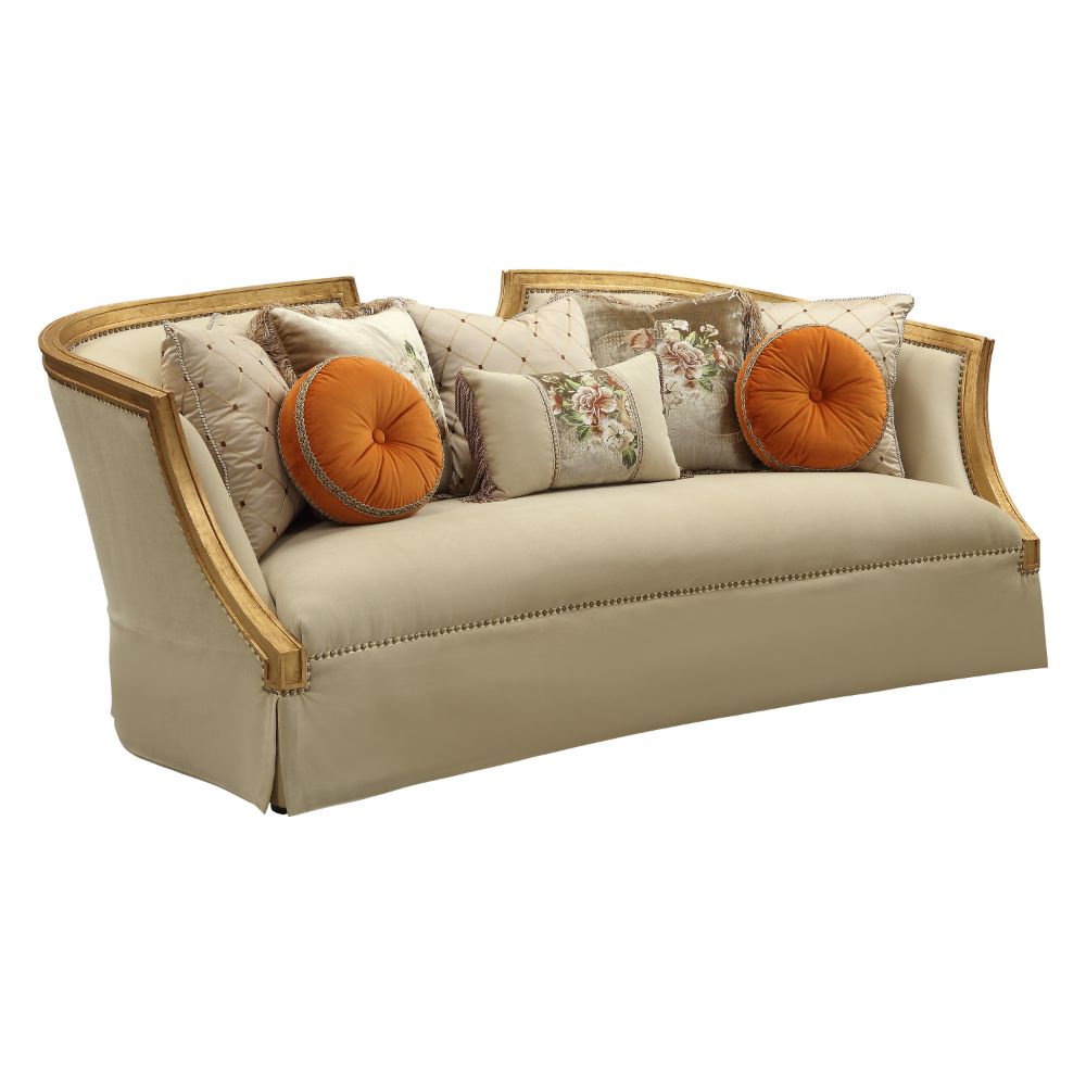 ACME Furniture Sofas & Couches - Daesha Sofa w/8 Pillows, Tan Flannel & Antique Gold (50835)