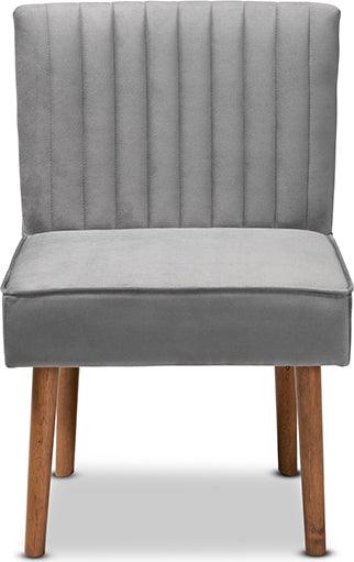 Wholesale Interiors Dining Chairs - Alvis Mid-Century Modern Grey Velvet Upholstered and Walnut Brown Finished Wood Dining Chair