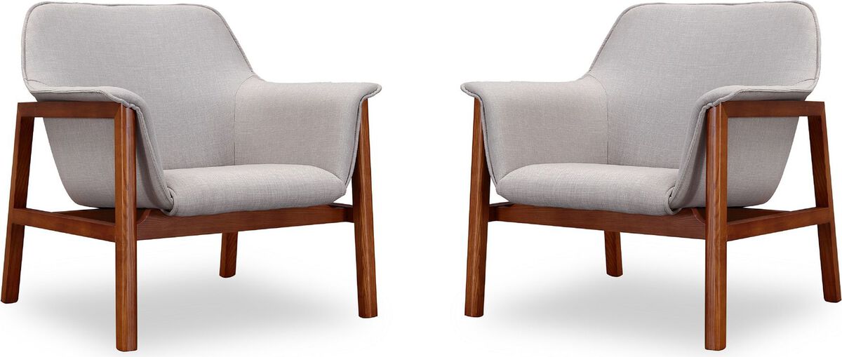 Manhattan Comfort Accent Chairs - Miller Gray and Walnut Linen Weave Accent Chair (Set of 2)