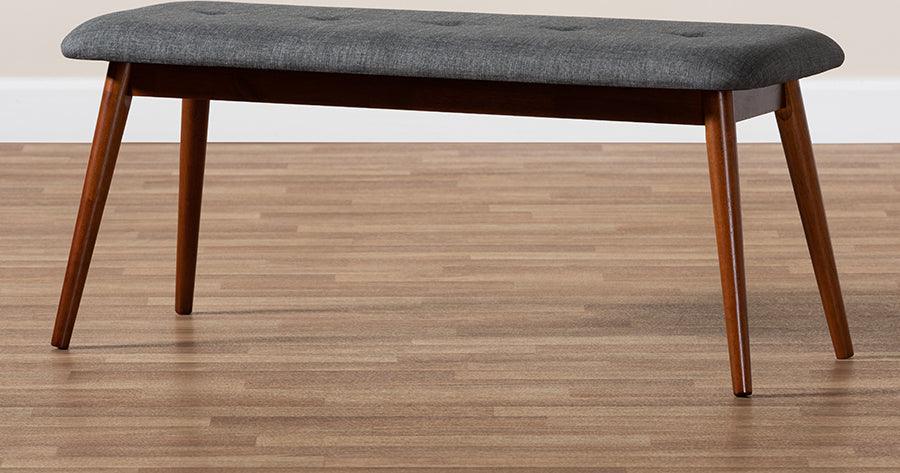 Wholesale Interiors Benches - Flora II Mid-Century Modern Grey Fabric Upholstered Finished Wood Dining Bench