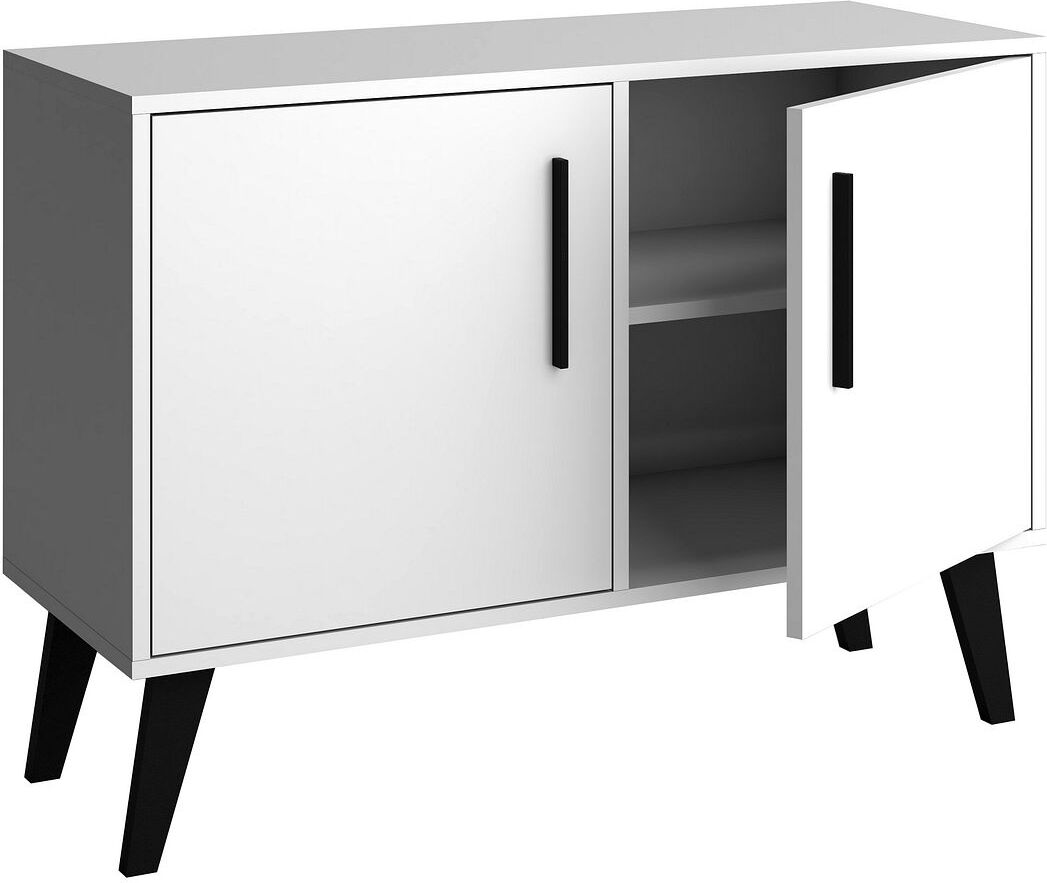 Manhattan Comfort Buffets & Sideboards - Mid-Century- Modern Amsterdam Double Side Table 2.0 with 3 Shelves in White