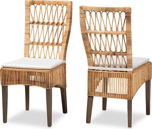 Wholesale Interiors Dining Chairs - Sullivan Modern Bohemian Natural Brown Rattan 2-Piece Dining Chair Set