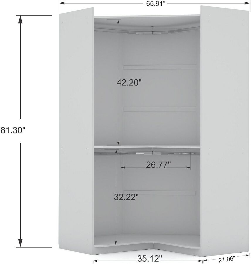 Manhattan Comfort Cabinets & Wardrobes - Mulberry Open 2 Sectional Modern Corner Wardrobe Closet with 2 Drawers- Set of 2 in White