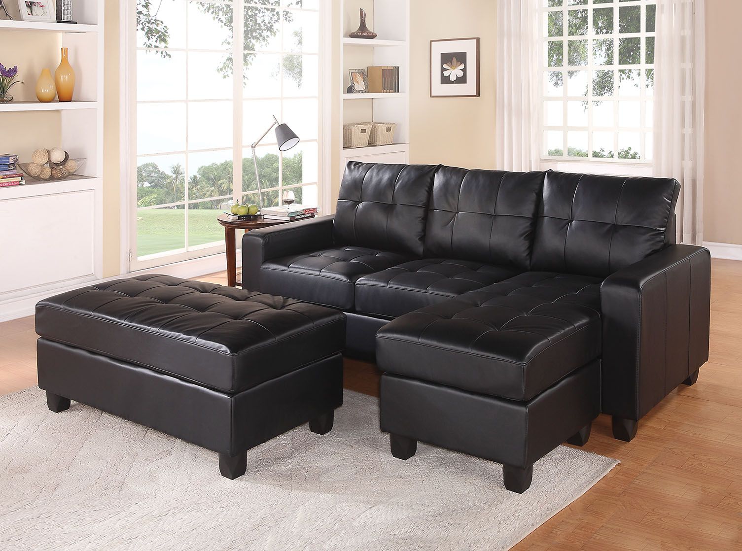 ACME Furniture Sectional Sofas - Lyssa Sectional Sofa w/Ottoman, Black Bonded Leather Match