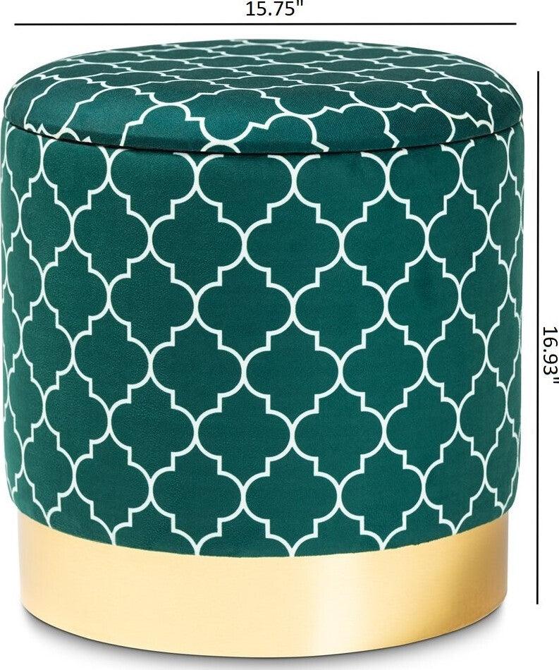 Wholesale Interiors Ottomans & Stools - Smirkie Upholstered Storage Ottoman Teal And Gold