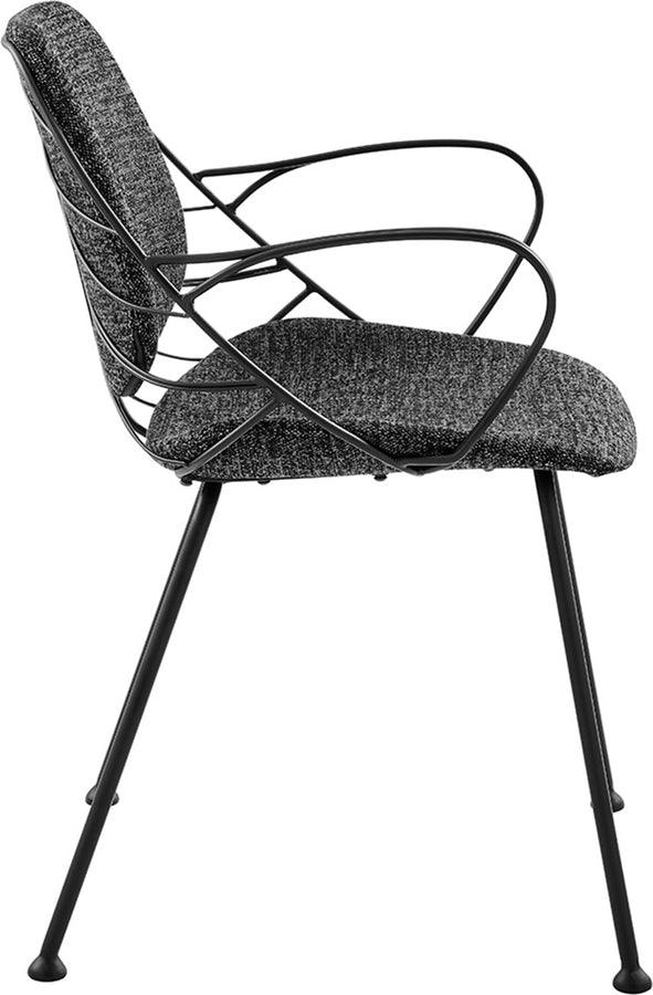 Euro Style Dining Chairs - Linnea Armchair In Black Fabric with Matte Black Frame and Legs - Set of 2
