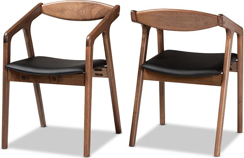 Wholesale Interiors Dining Chairs - Harland Black Faux Leather Upholstered and Walnut Brown Finished Wood 2-Piece Dining Chair Set