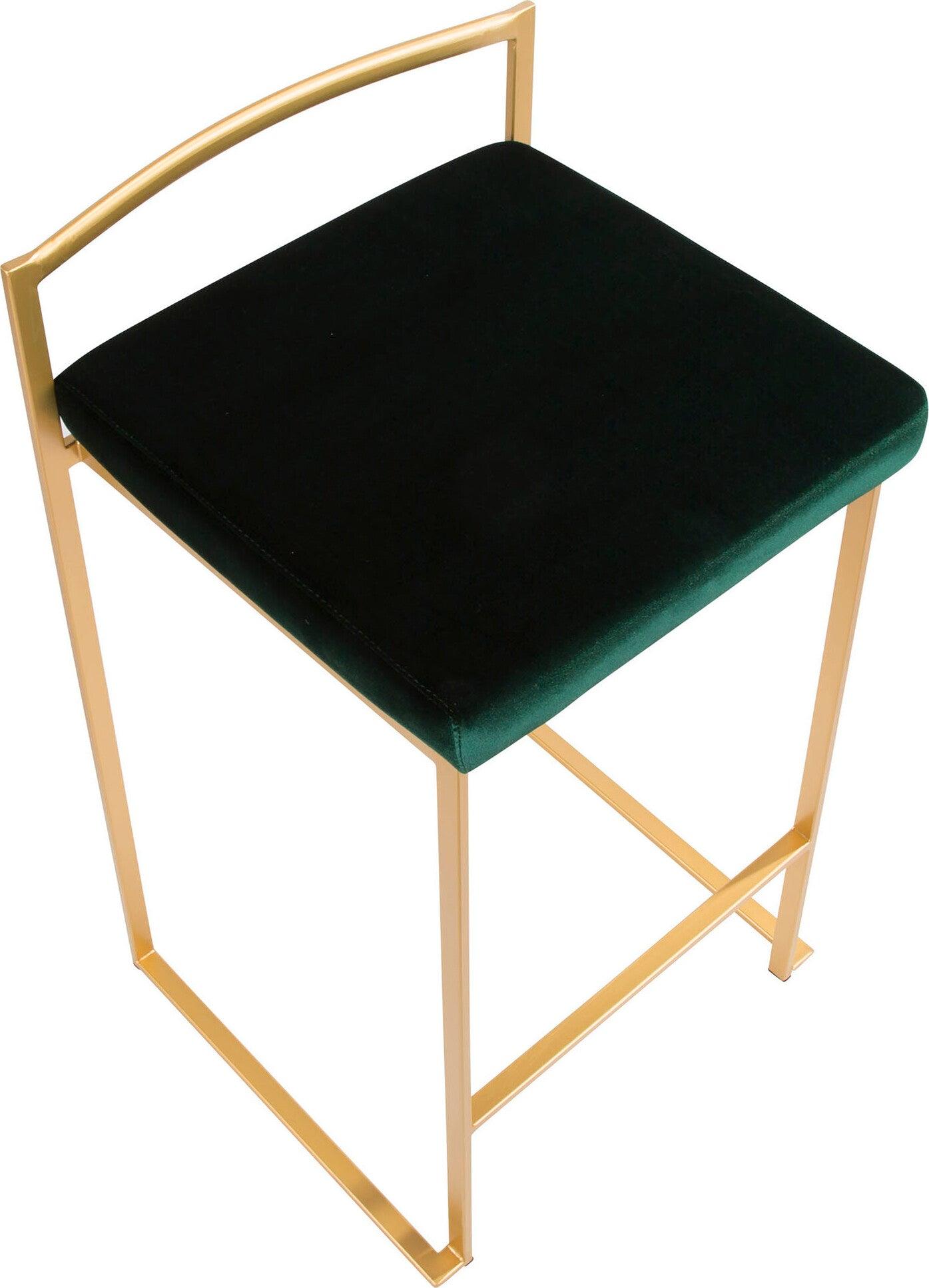 Lumisource Barstools - Fuji Stacker Counter Stool (Set of 2) Gold & Green