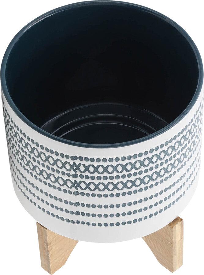 Sagebrook Home Planters - Ceremic Set Of 2 5/8" Planter On Standw/ Dots Blue