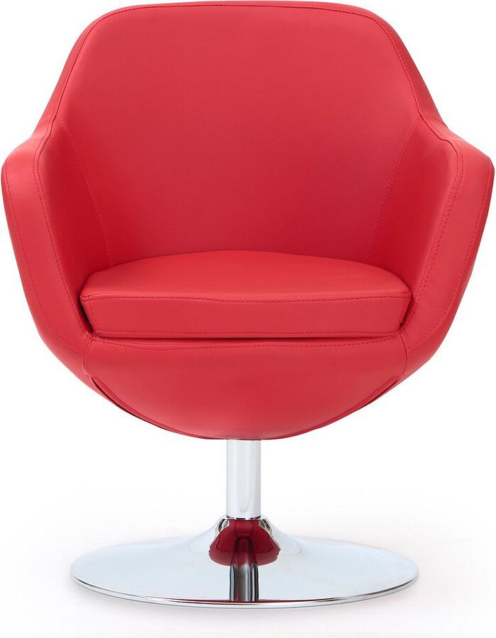 Manhattan Comfort Accent Chairs - Caisson Red and Polished Chrome Faux Leather Swivel Accent Chair (Set of 2)
