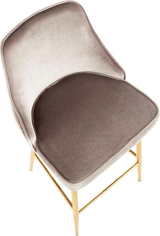 Lumisource Barstools - Marcel Contemporary/Glam Counter Stool in Gold Metal and Silver Velvet - Set of 2