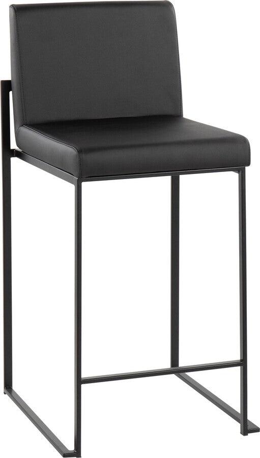 Lumisource Barstools - Fuji High Back Counter Stool In Black Steel & Black Faux Leather (Set of 2)