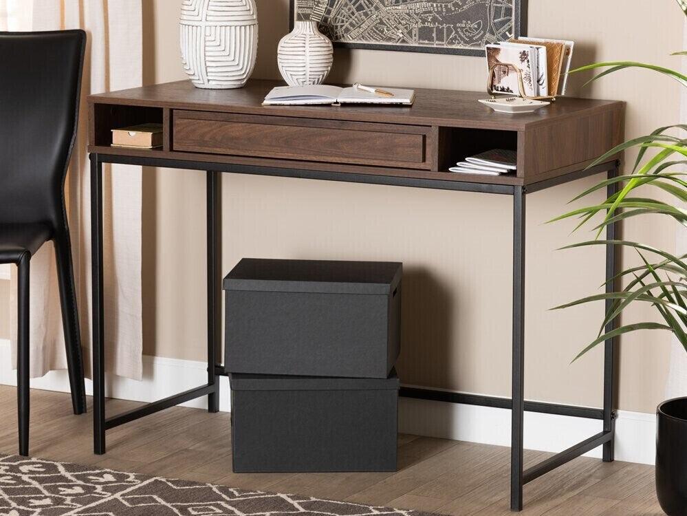 Wholesale Interiors Desks - Cargan 1-Drawer Desk Walnut Brown & Black