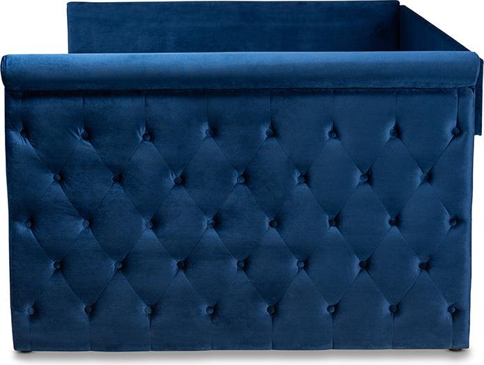 Wholesale Interiors Daybeds - Amaya Modern and Contemporary Blue Velvet Queen Size Daybed with Trundle