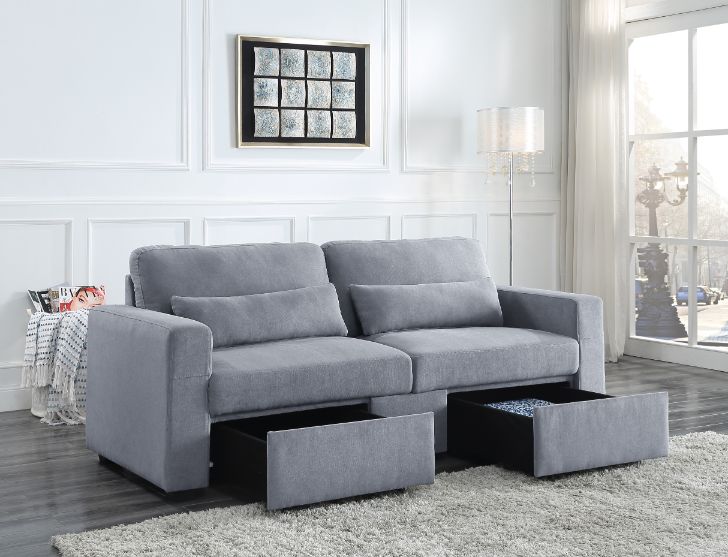 ACME Furniture Sofas & Couches - ACME Rogyne Storage Sofa, Gray Linen